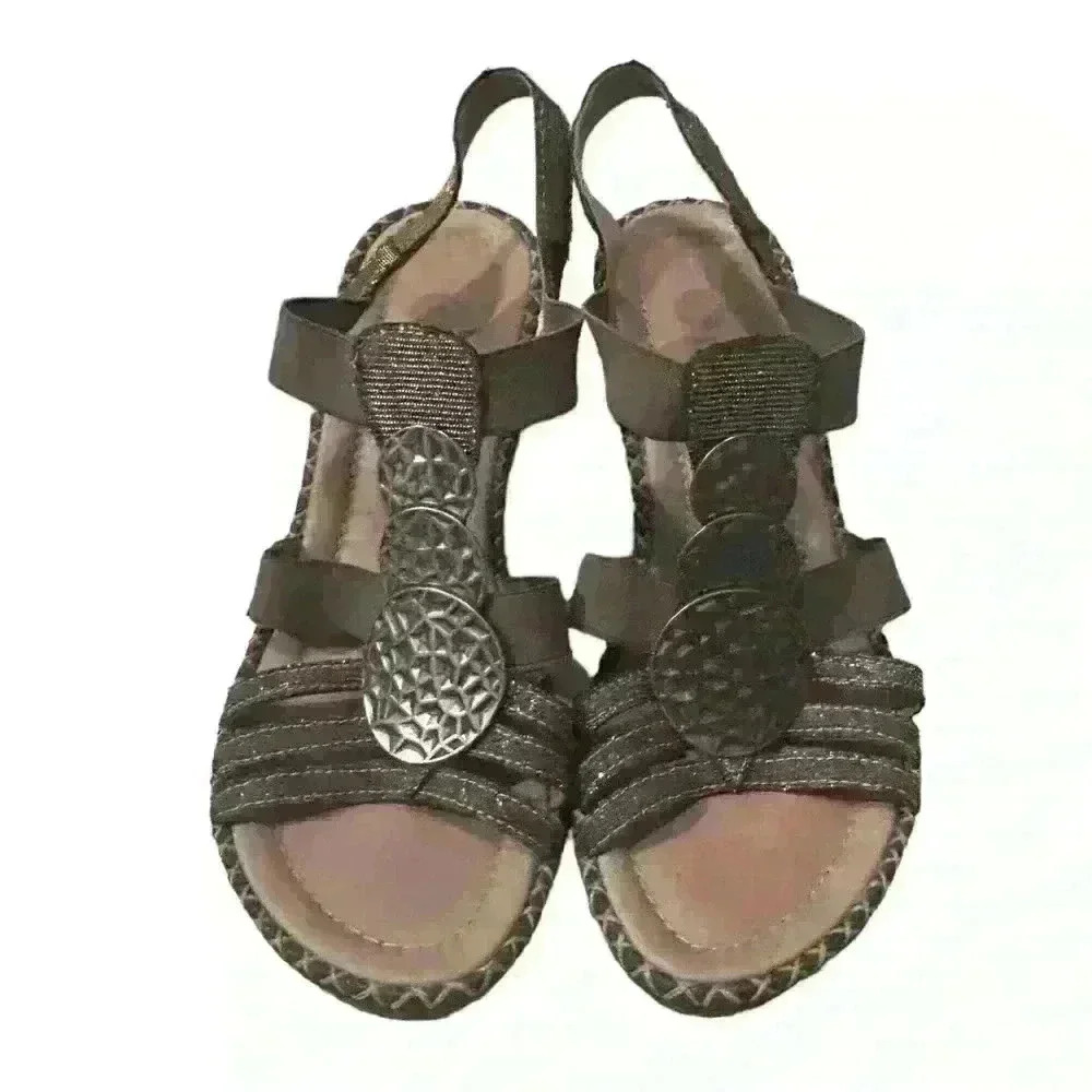 Remonte Ladies Grey / Silver Open‎ Toe Remonte Summer  Wedge Sandals sz 37 sz 6